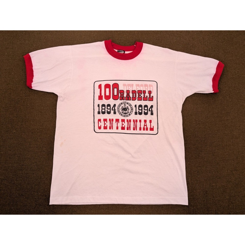 Vintage Single Stitch Delford Oradell New Jersey NJ Centennial Shirt White Tee